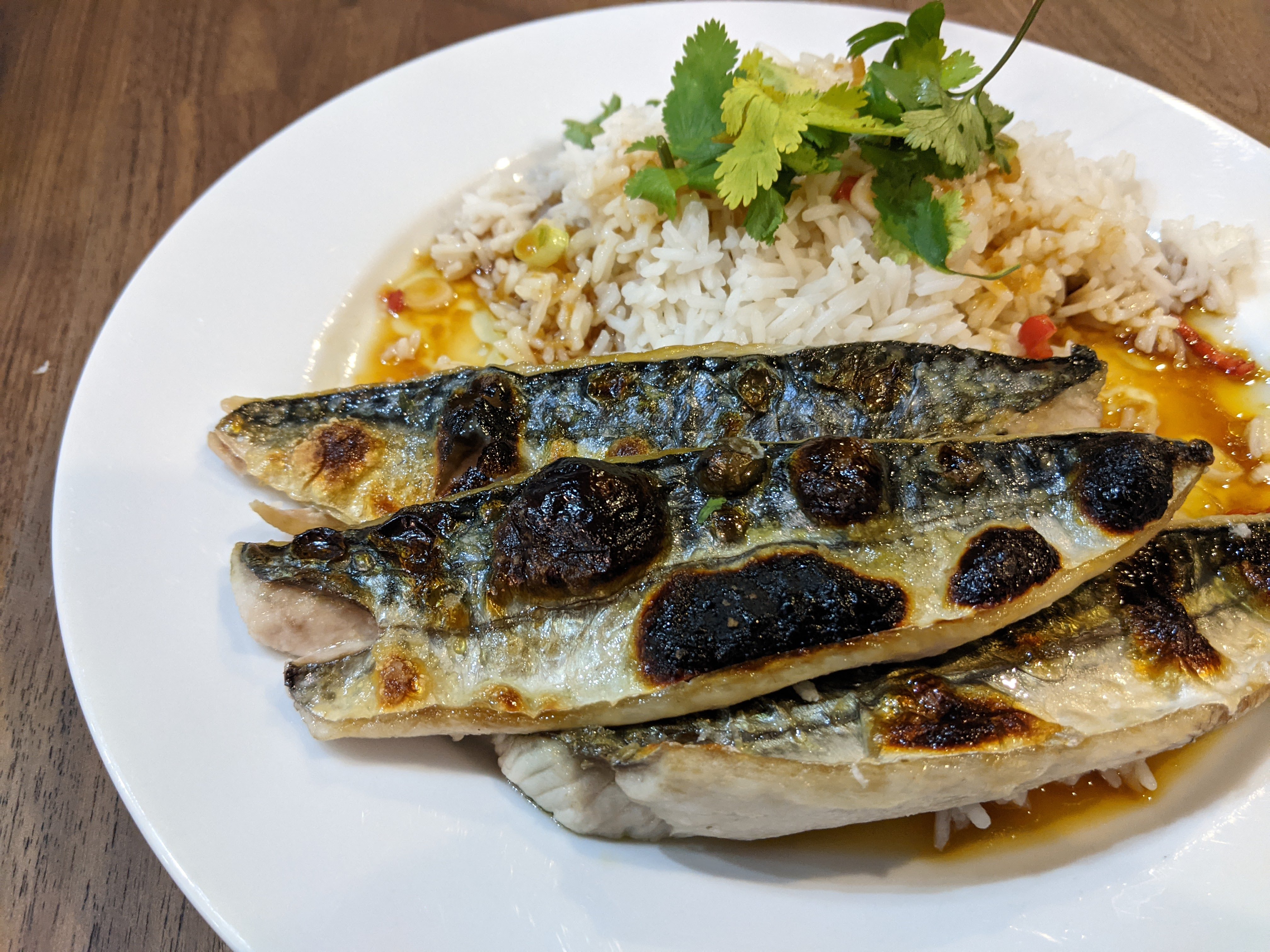 Crispy-skinned mackerel with Asian-inspired dressing